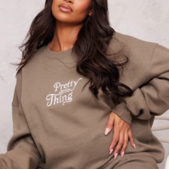 BNWT PLT Maternity Khaki Embroidered Oversized Sweatshirt & Wide Leg Sweats - Picture 1 of 2